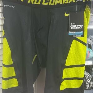 Brand New!!XXL Nike Pro Combat Black Compression Shorts with Neon Yellow Panels